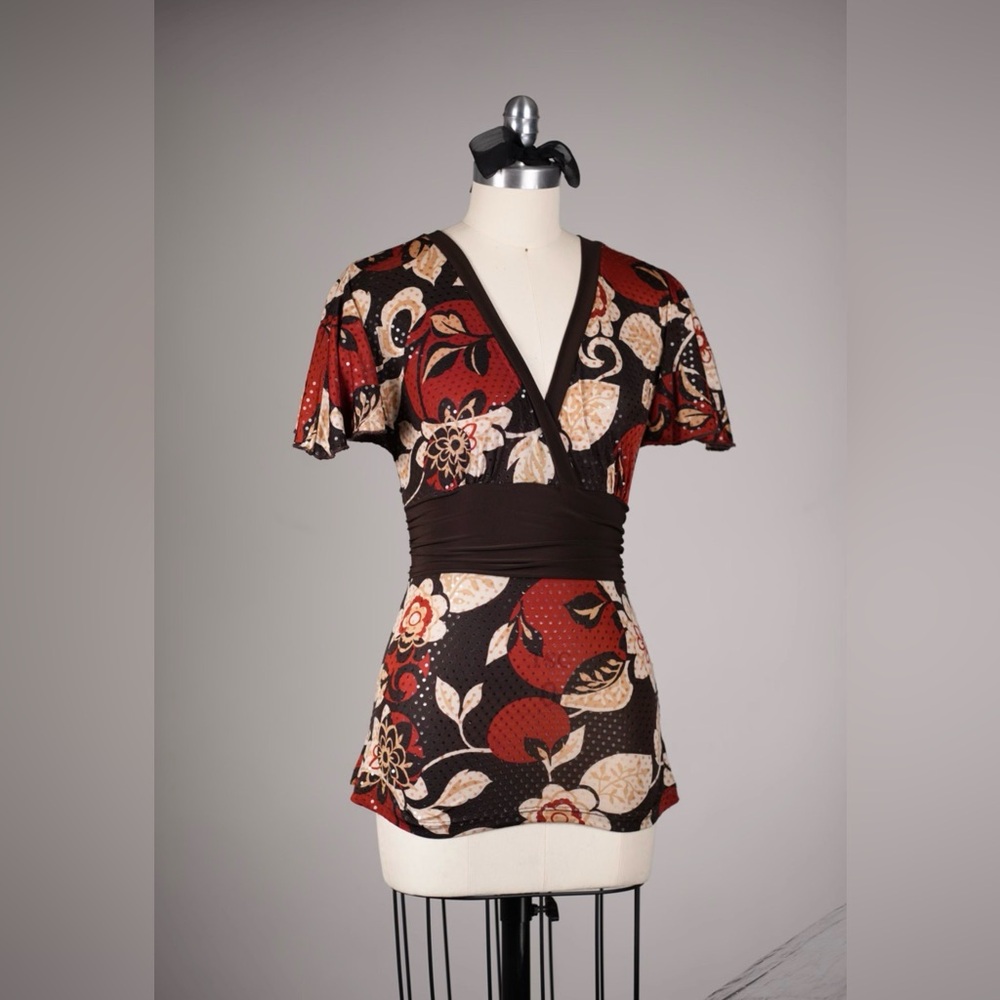 Carolina USA Vintage Floral Mesh Blouse | Tie Back Boho Top | Size S